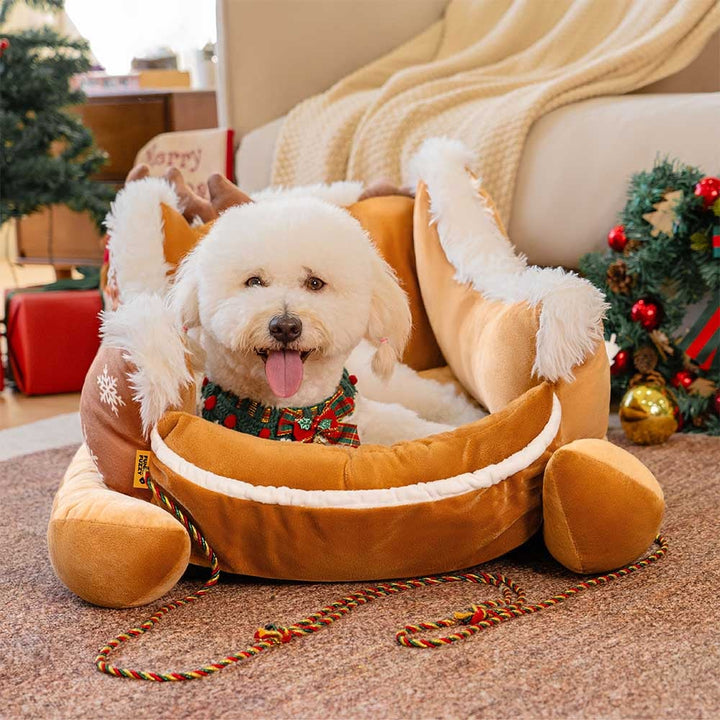 Colverro™ Sleigh-Shaped Dog Bed with Plush Faux Fur for Cozy Winters
