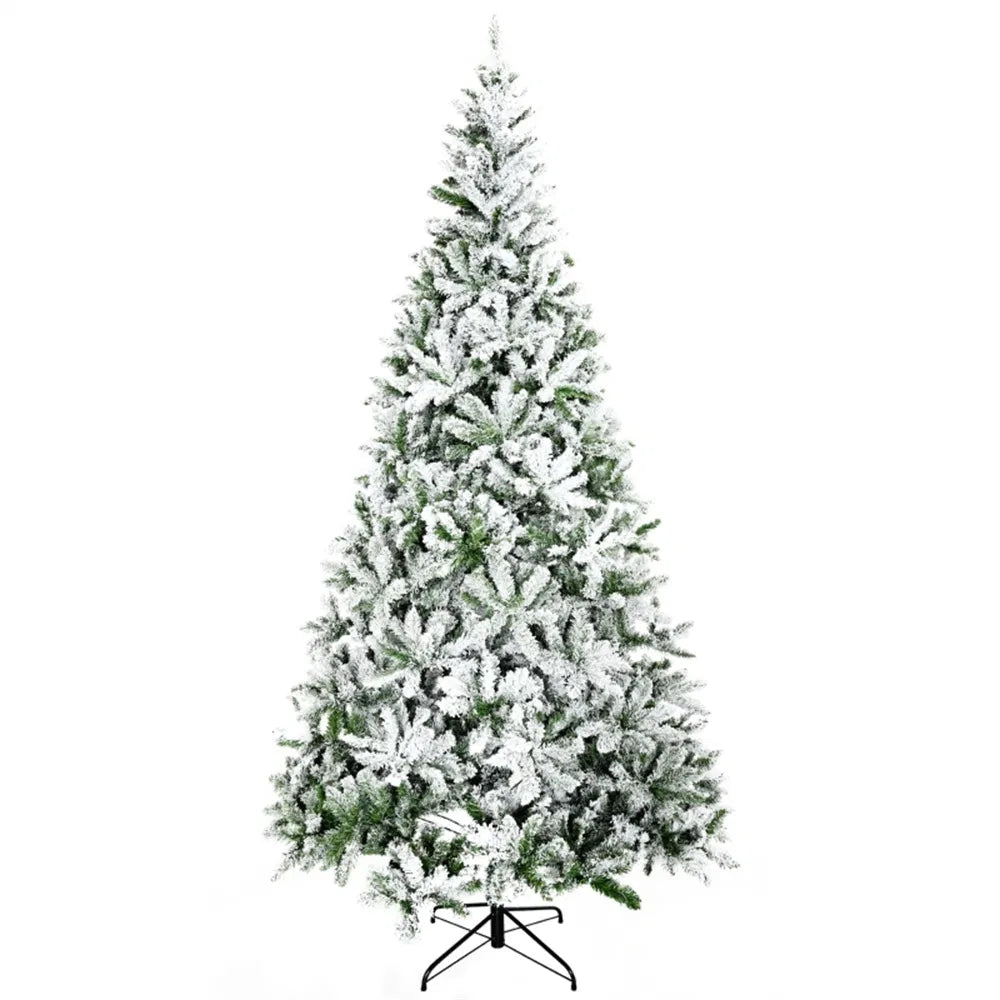 Snow flocked unlit pine Christmas tree