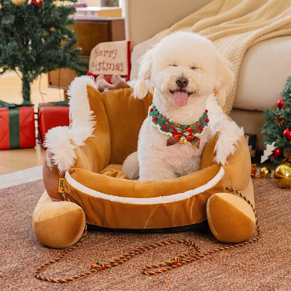 Colverro™ Sleigh-Shaped Dog Bed with Plush Faux Fur for Cozy Winters