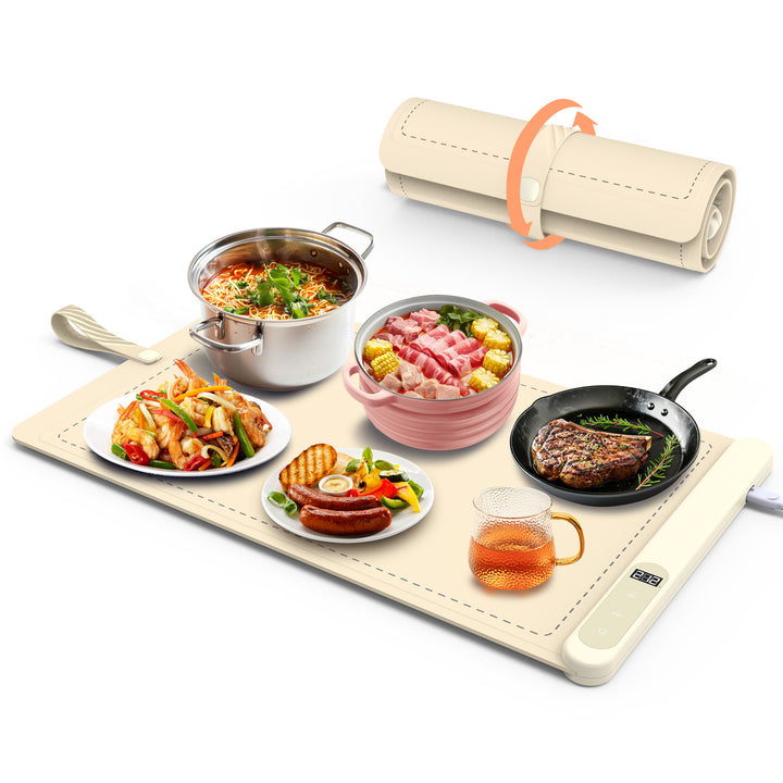 Graphene food warming mat on dining table