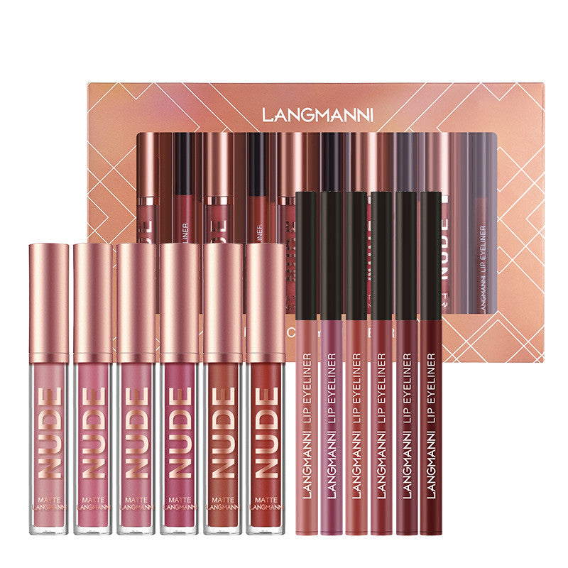 Twelve-piece matte lipstick and lip liner gift set