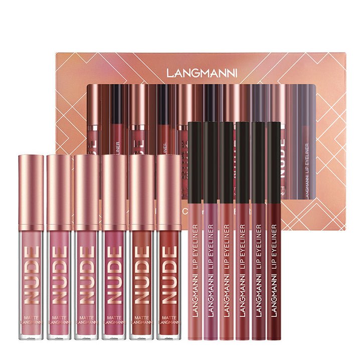 Twelve-piece matte lipstick and lip liner gift set