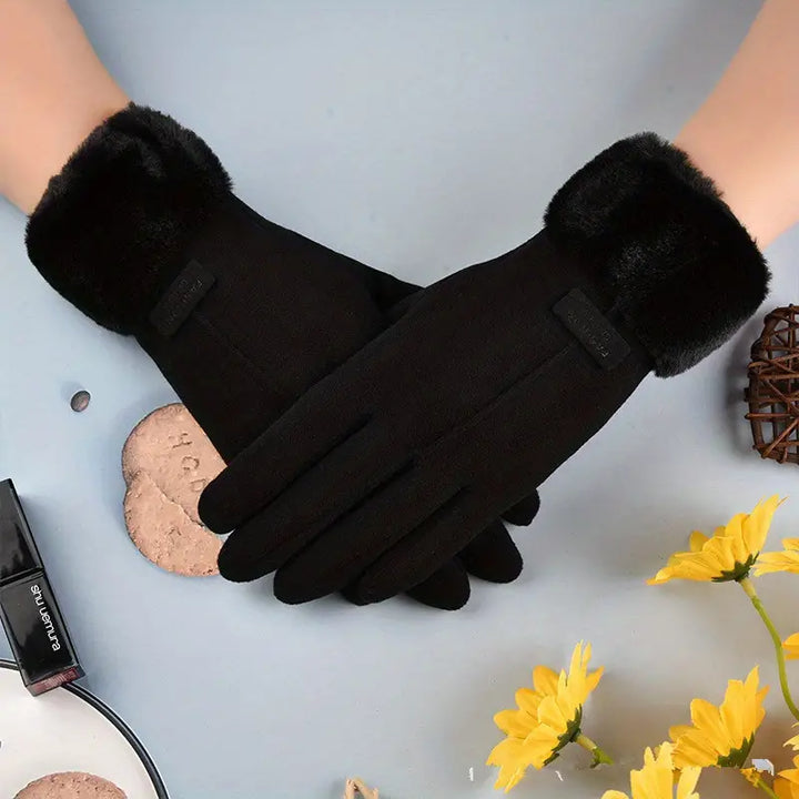 Colverro™ Velvet-Lined Suede Winter Gloves with Plush Cuff