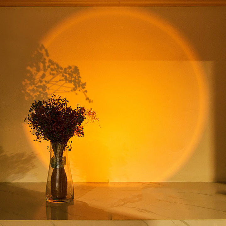 Stick-on push light glowing on a wall