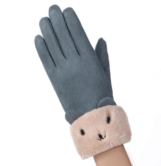Suede-look gloves with plush bear cuff