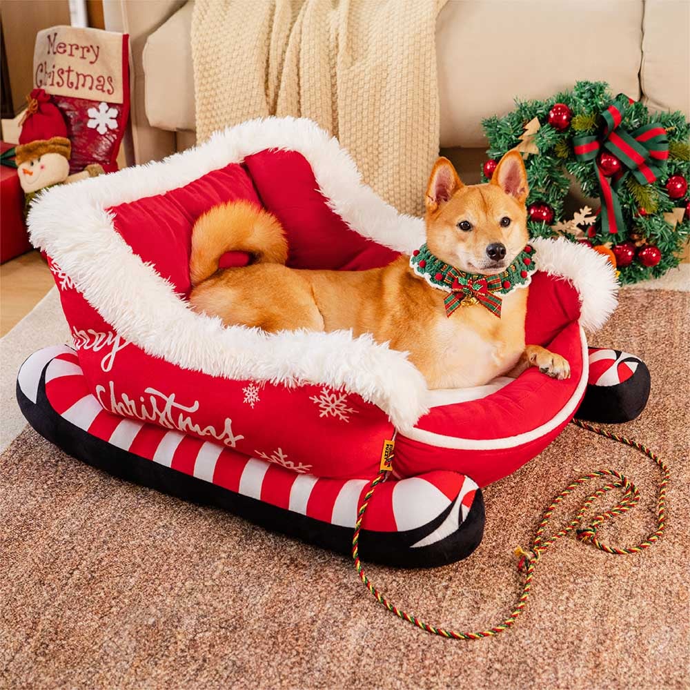 Colverro™ Sleigh-Shaped Dog Bed with Plush Faux Fur for Cozy Winters