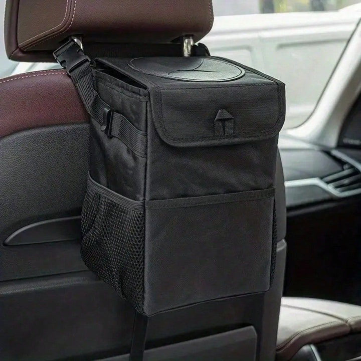 Colverro™ Hanging Waterproof Car Trash Can with Lid and Storage Pockets