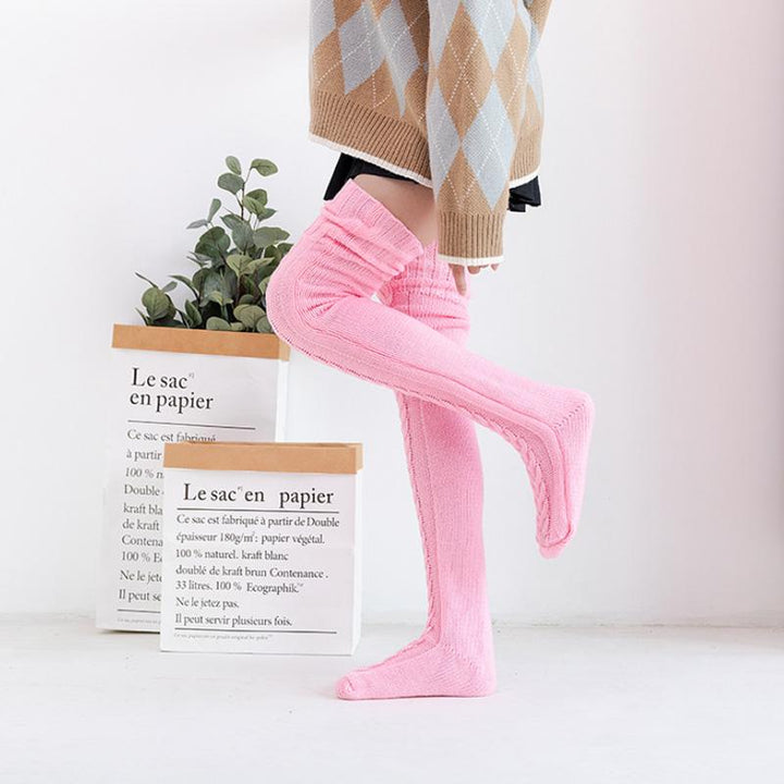 Colverro™ Hand-Knitted Long Knee Socks in Soft Ribbed Knit