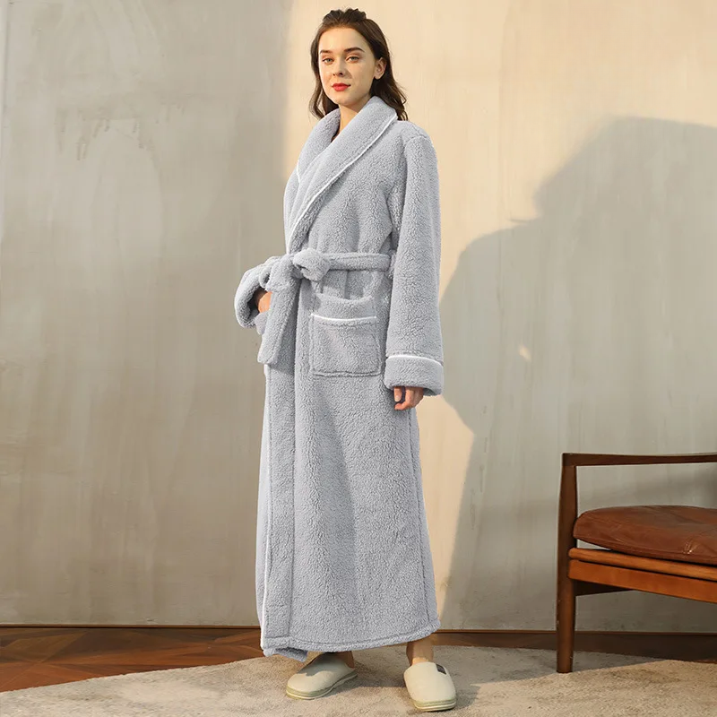 Colverro™ Flannel Fleece Bathrobe with Turn-Down Collar and Tie Belt