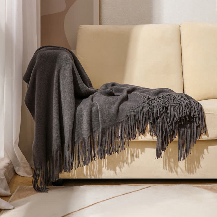 Colverro™ Chunky Knit Throw Blanket with Tassel Edges in Soft Acrylic