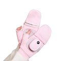 USB heated flip top mittens on hands