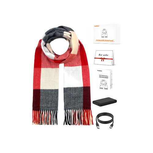Red plaid heated scarf with power bank