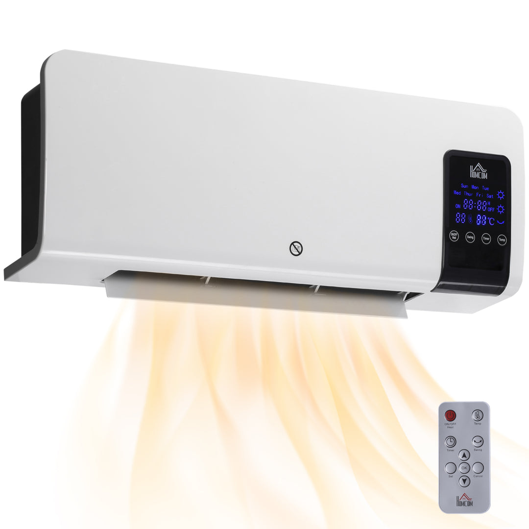 White wall-mounted ceramic heater with LED panel
