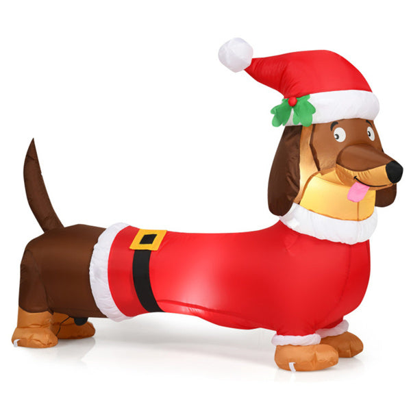 Inflatable dachshund dog in Santa outfit