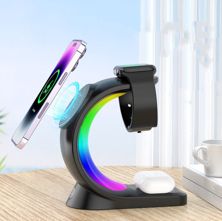 Magnetic wireless charging station with RGB light