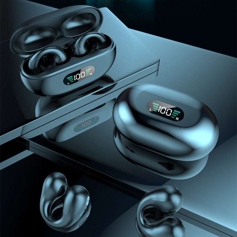 Open-ear clip-on wireless earbuds and case