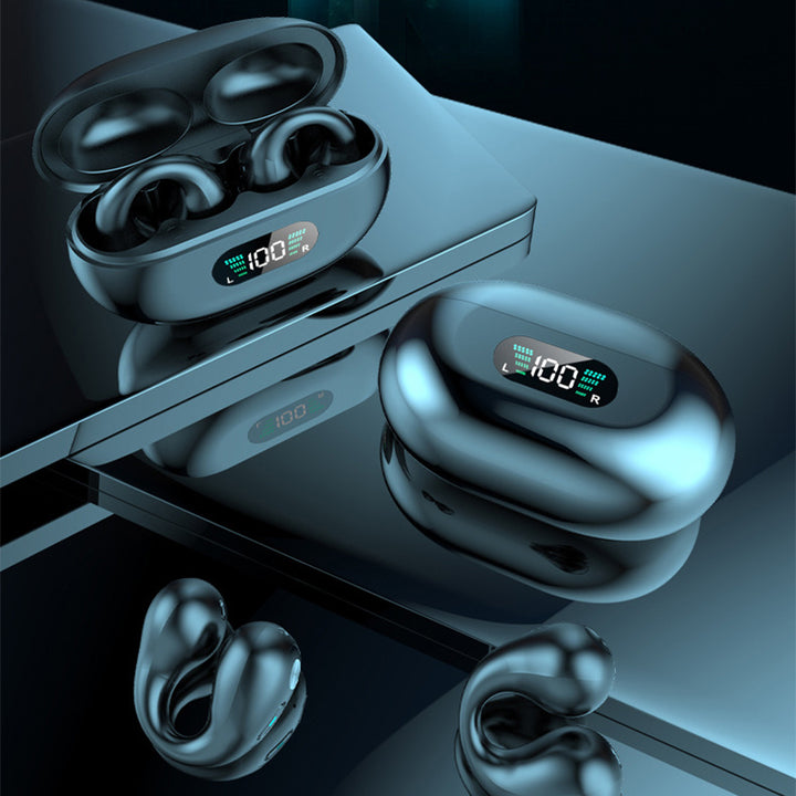 Open-ear clip-on wireless earbuds and case