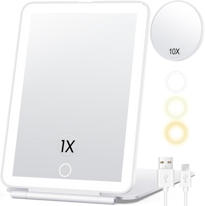 Colverro™ Rechargeable Lighted Travel Makeup Mirror with 10X Magnification