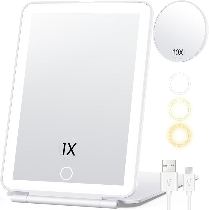 Colverro™ Rechargeable Lighted Travel Makeup Mirror with 10X Magnification