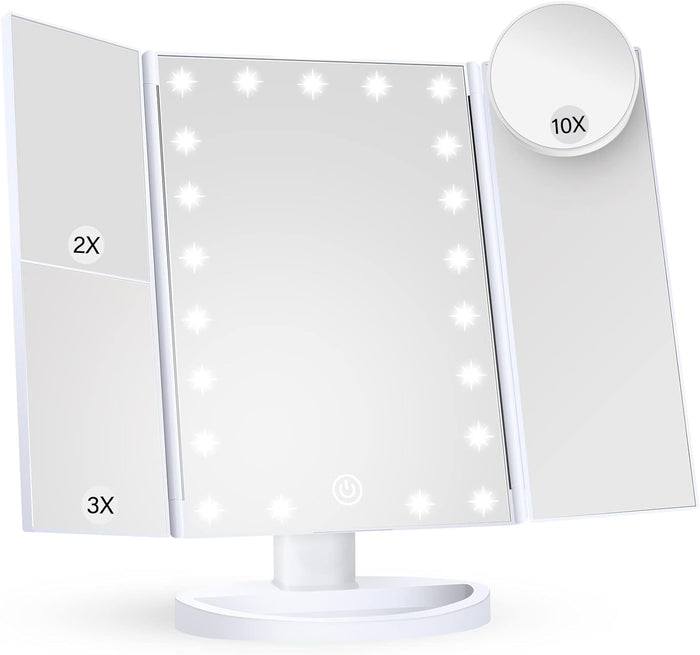 Colverro™ Tri-Fold LED Makeup Mirror with 10x Magnification and Tray