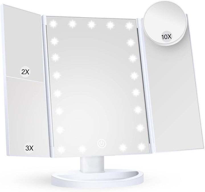 Colverro™ Tri-Fold LED Makeup Mirror with 10x Magnification and Tray