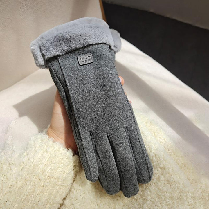 Pink suede-look gloves with faux-fur cuff