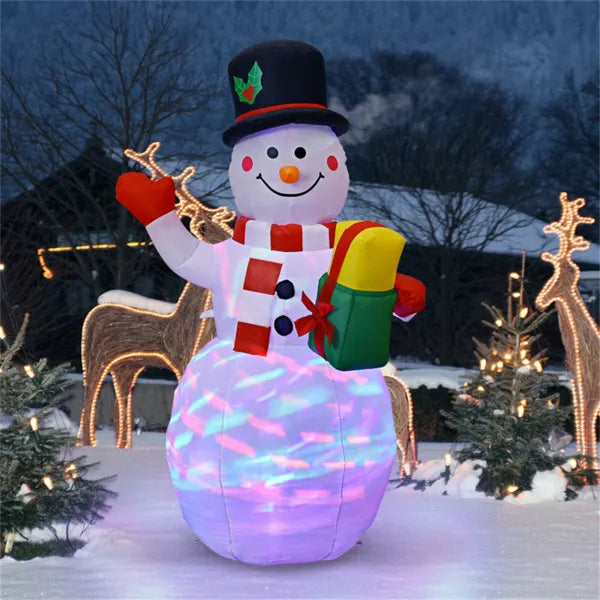 Colverro 5 ft Inflatable Snowman with Gift Box and Color LED