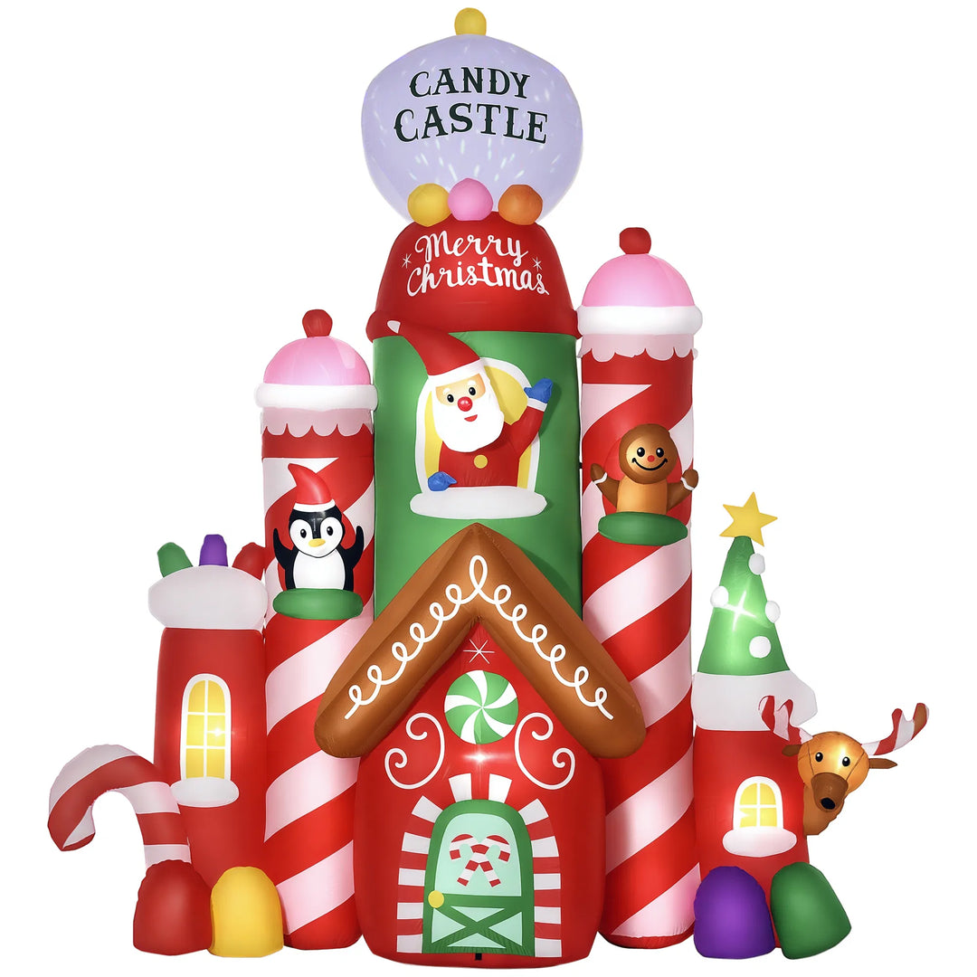Giant inflatable Christmas candy castle lit up