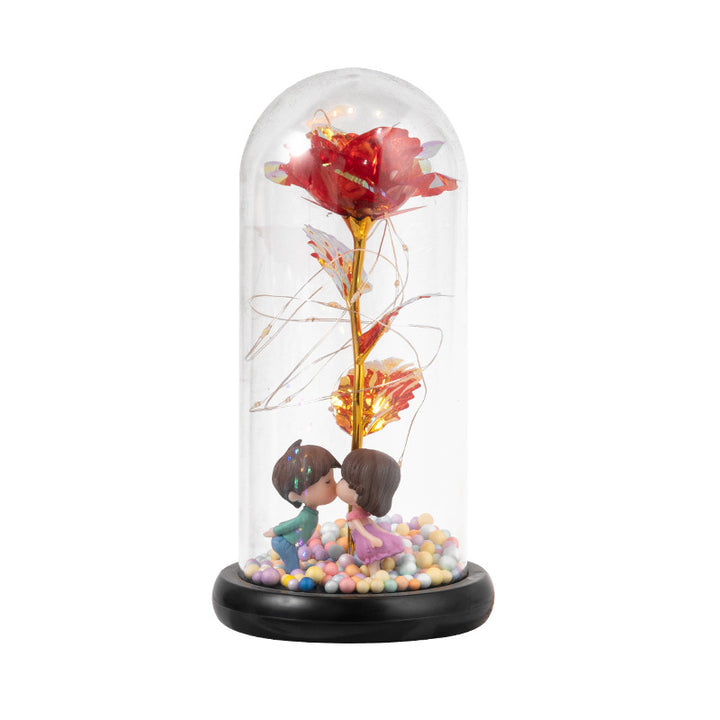 Eternal Rose LED Light Foil Flower in Glass Cover, Night Light
