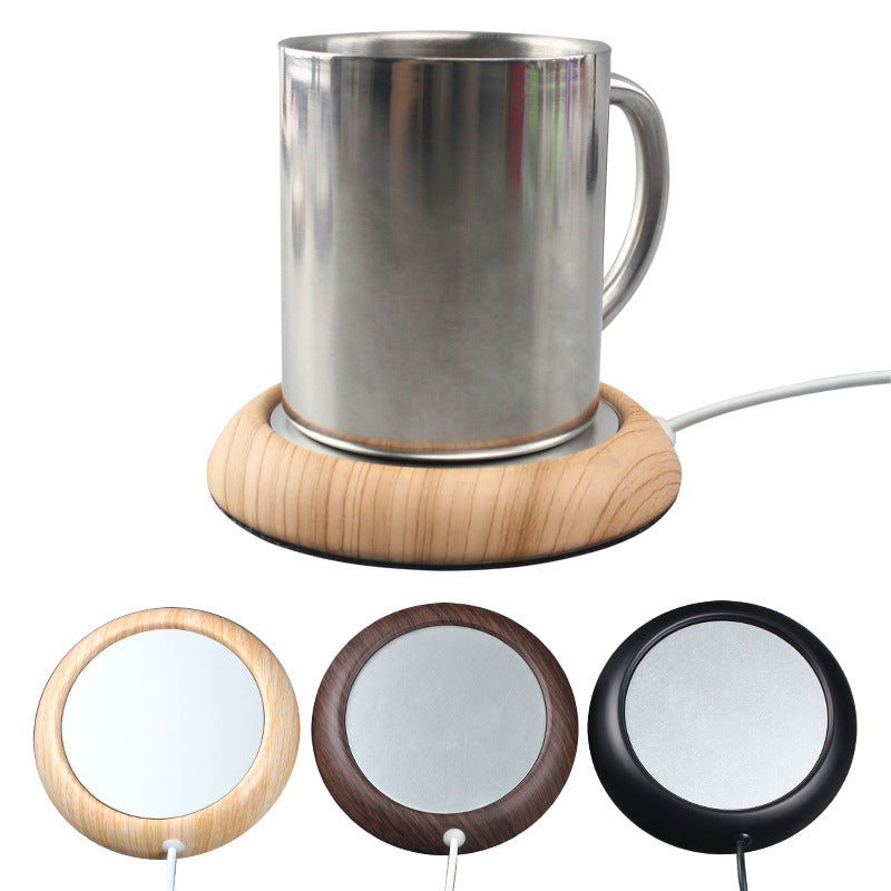 Wood look USB coaster warmer with mug