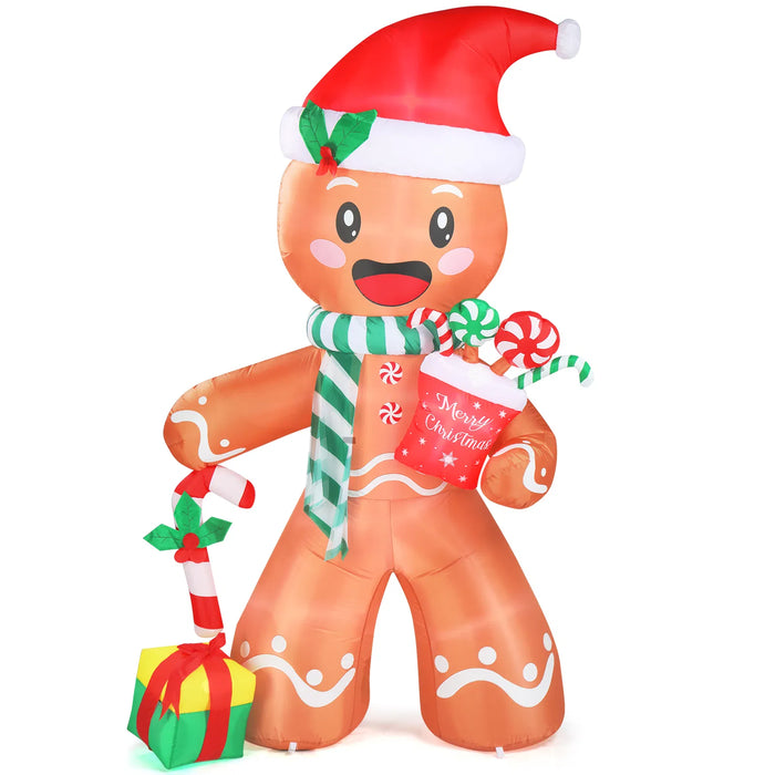 Colverro 7.9 ft Inflatable Gingerbread Man with Candy Cane