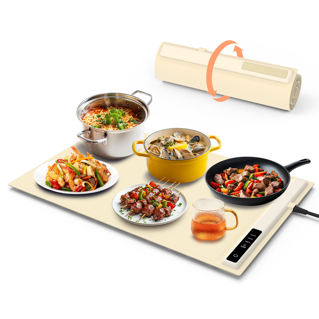 Graphene food warming mat on dining table