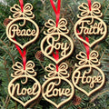 Colverro™ Wooden Word Christmas Ornaments – Set of 6 With Ribbons