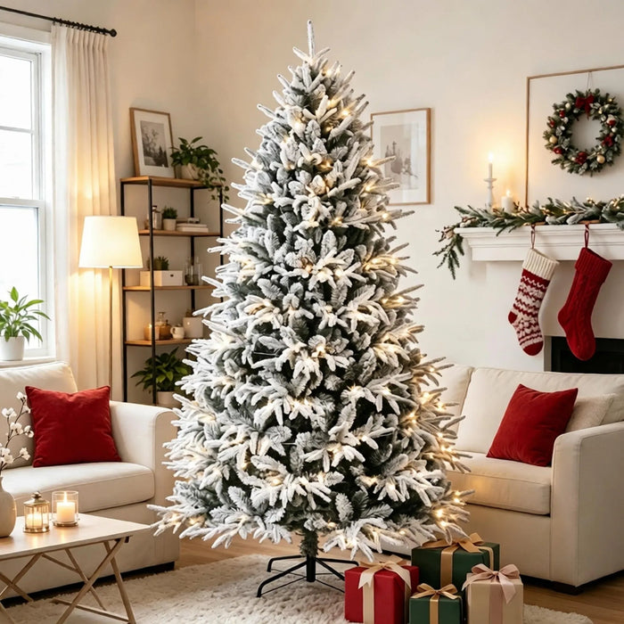 Colverro 7 ft Flocked Christmas Tree with 350 LEDs and 2,679 Tips