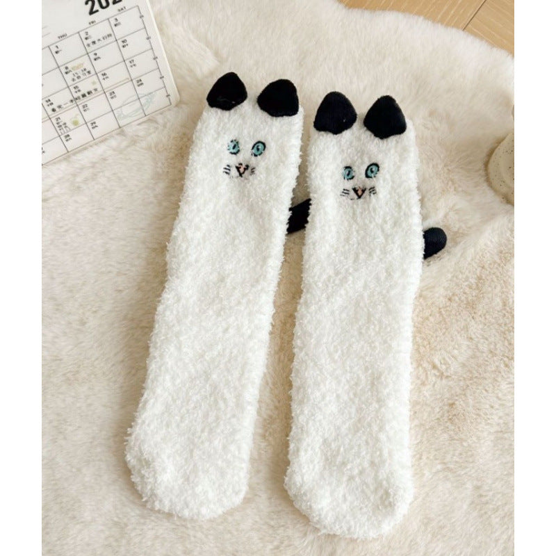 Fluffy cat socks with 3D ears