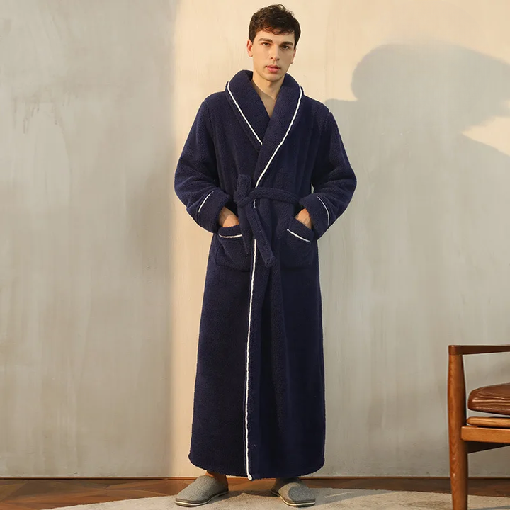 Colverro™ Flannel Fleece Bathrobe with Turn-Down Collar and Tie Belt