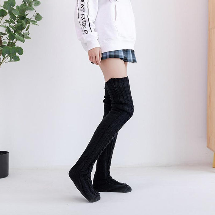 Colverro™ Hand-Knitted Long Knee Socks in Soft Ribbed Knit