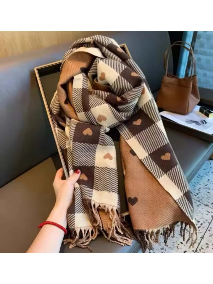 Colverro™ Plaid Heart Pattern Winter Scarf – Soft Wrap Shawl
