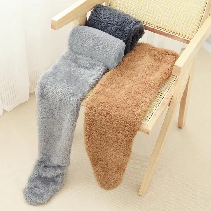 Colverro™ Long Coral Fleece Lounge Socks with Fold-Back Foot Opening