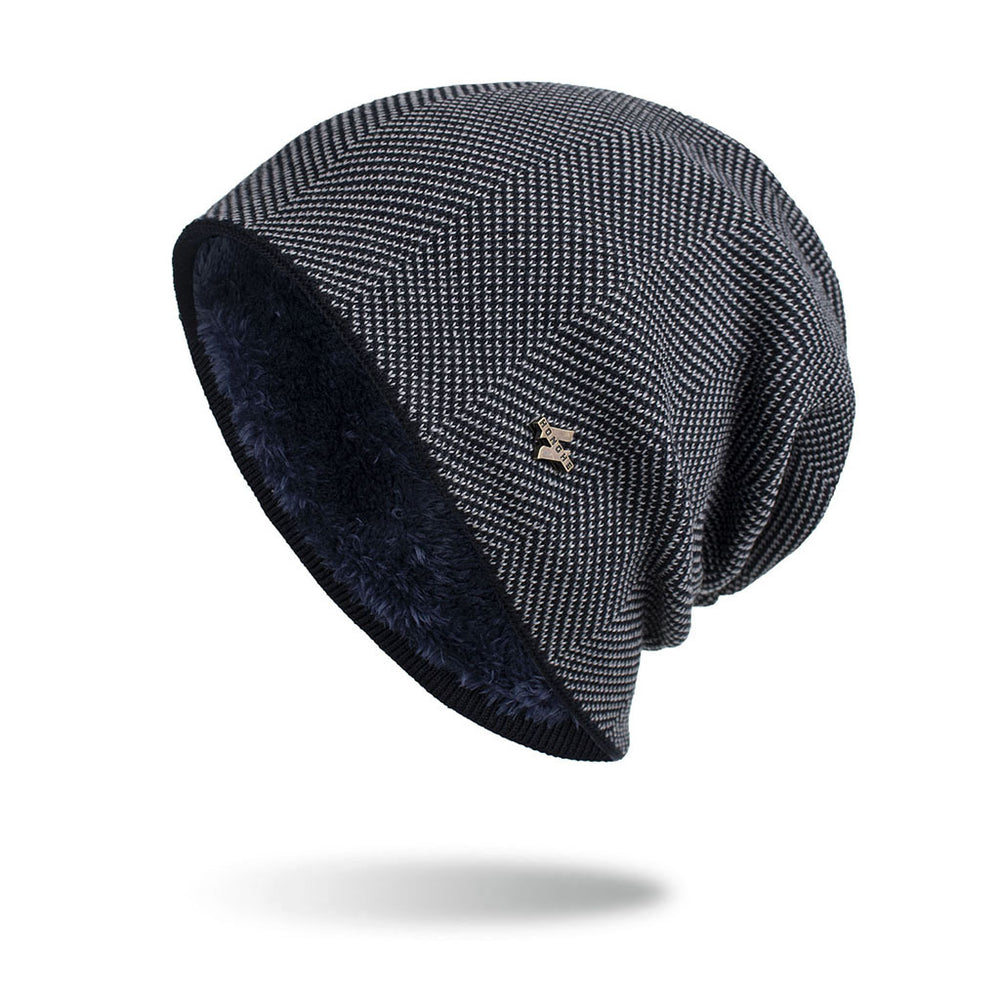 Gray slouchy knit beanie with fleece lining