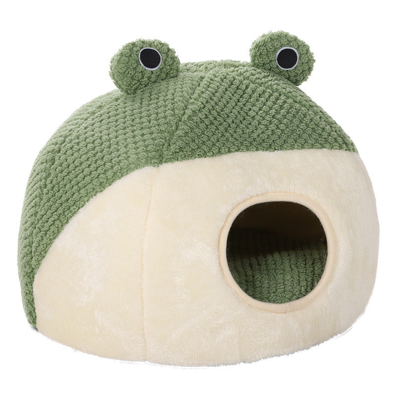 Frog Shape Plush Pet Bed for Cats and Small Dogs