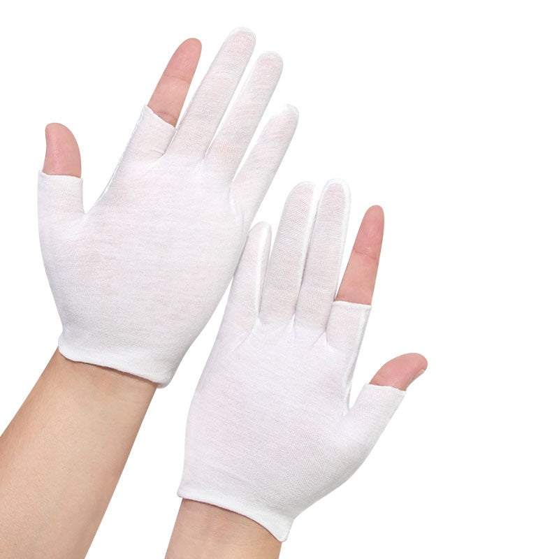 White cotton half-finger gloves with open fingertips