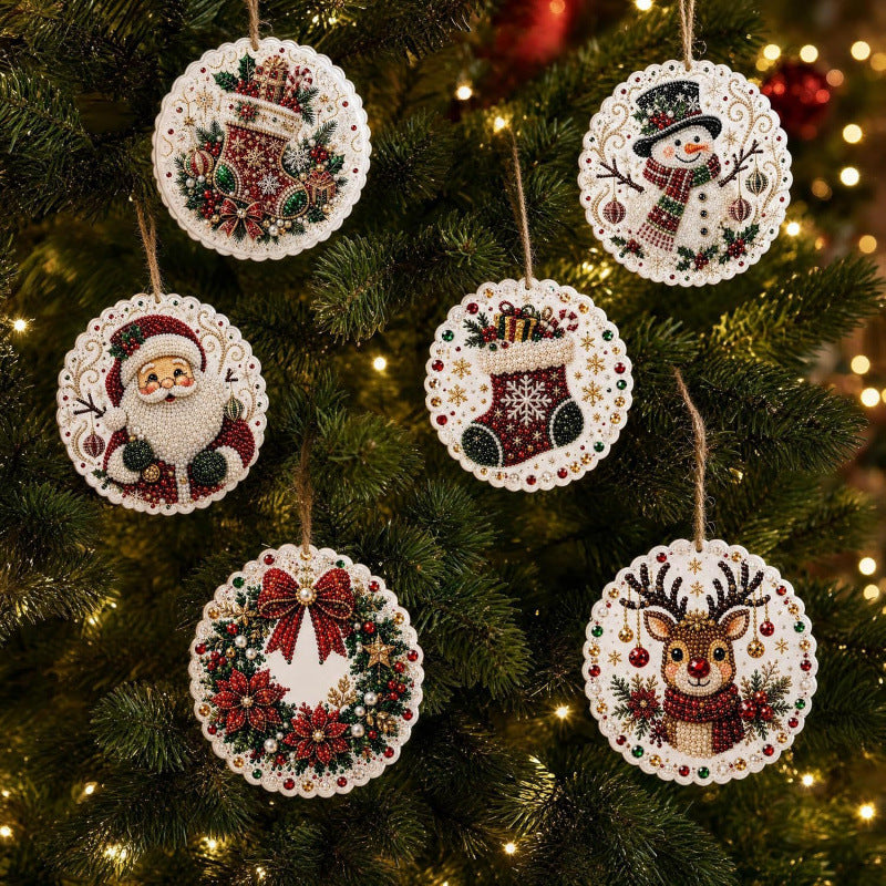 Wooden diamond painting Christmas ornaments set