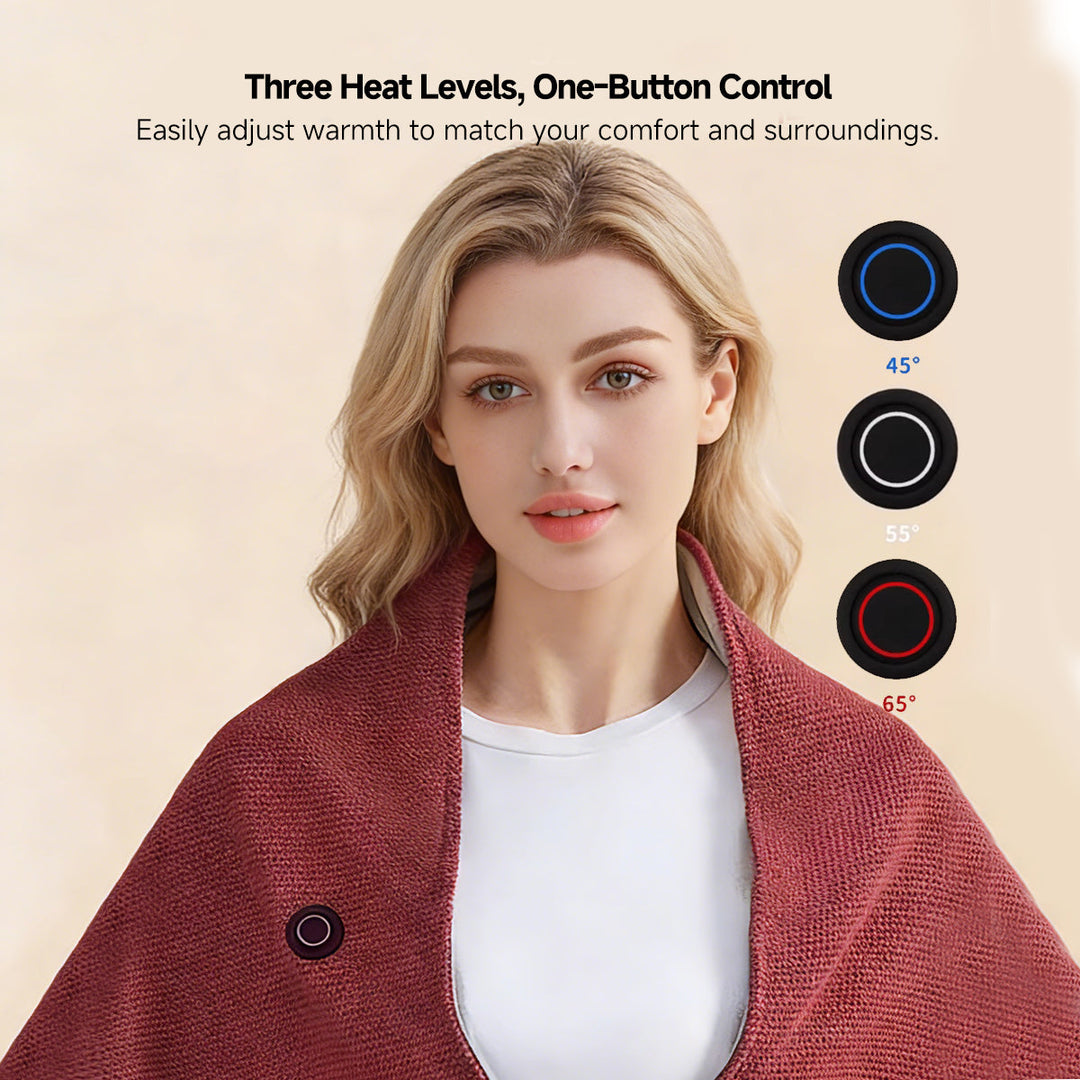 Colverro™ Hooded USB Heated Shawl with Zipper and 3 Heat Settings