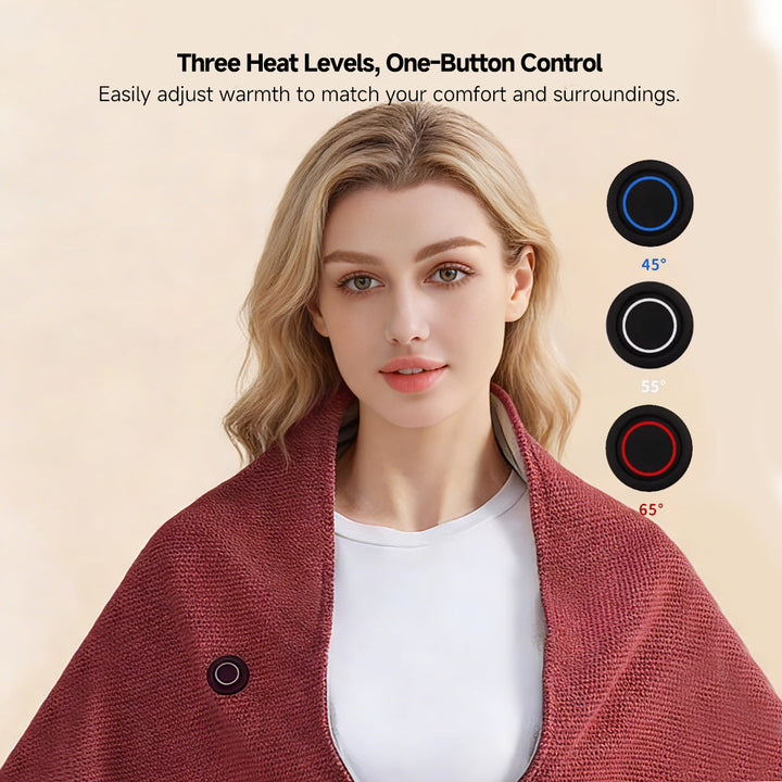 Colverro™ Hooded USB Heated Shawl with Zipper and 3 Heat Settings