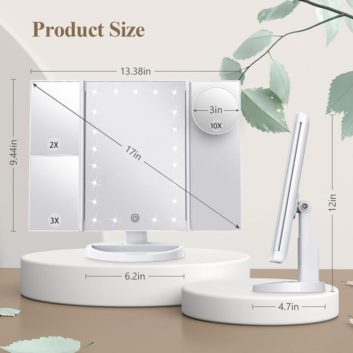 Colverro™ Tri-Fold LED Makeup Mirror with 10x Magnification and Tray