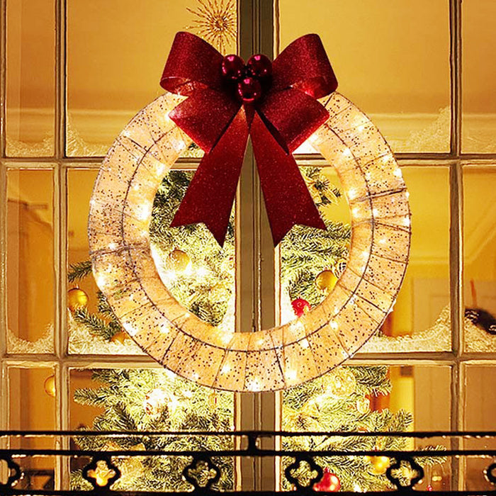 Colverro Lighted Tinsel Christmas Wreath with Red Bow, 20 in
