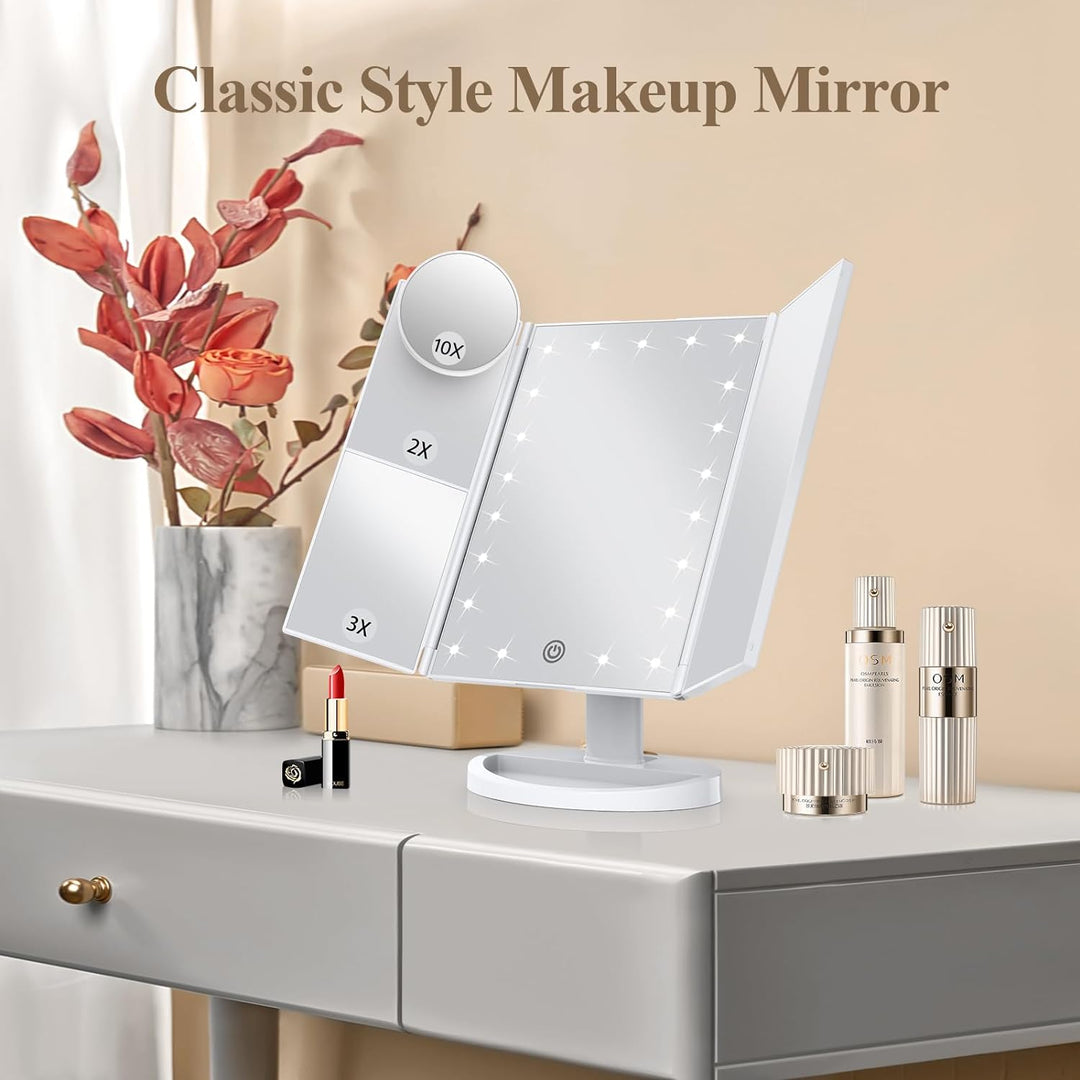 Colverro™ Tri-Fold LED Makeup Mirror with 10x Magnification and Tray