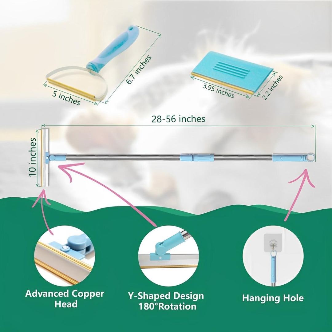 Colverro™ 3-Piece Pet Hair Remover Set with Extendable Carpet Rake