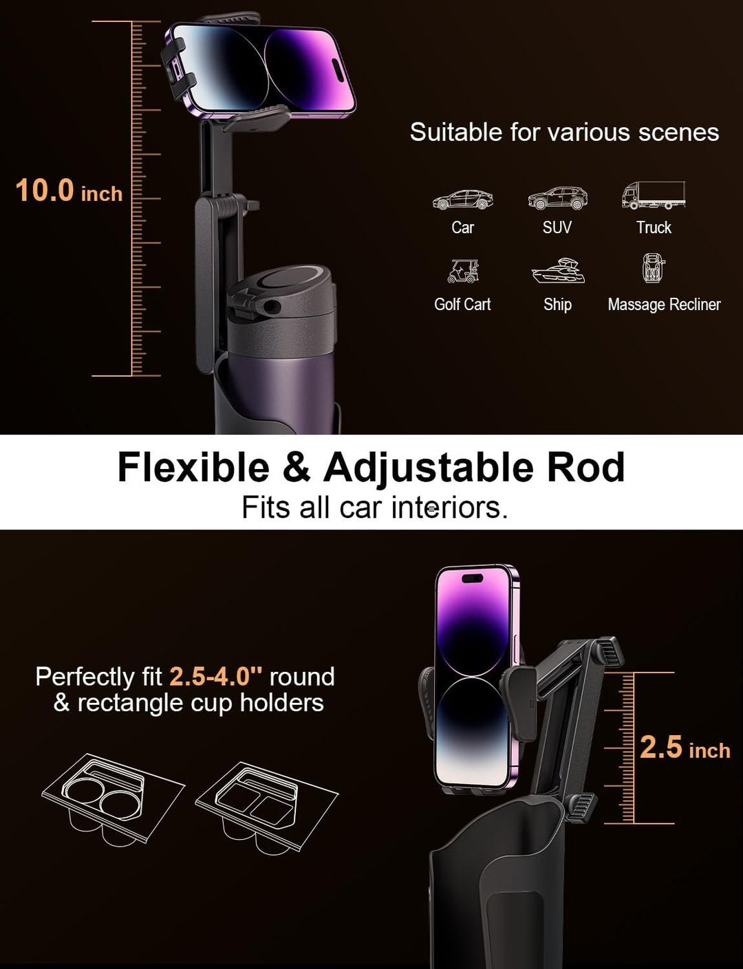Colverro™ Cup Holder Phone Mount for Car with Adjustable Height
